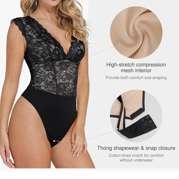 Elegant Black Lace Shapewear Bodysuit - Picture 5 of 8